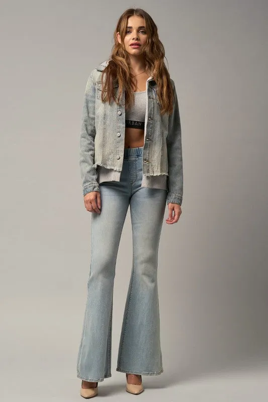 Elastic Banded Wide Flare Jeans