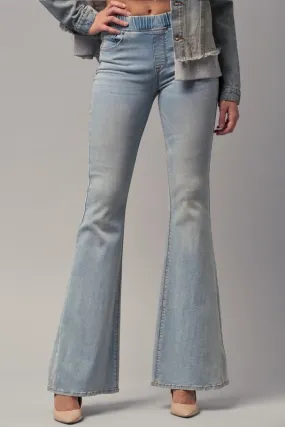 Elastic Banded Wide Flare Jeans