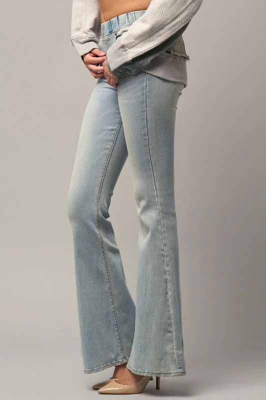 Elastic Banded Wide Flare Jeans