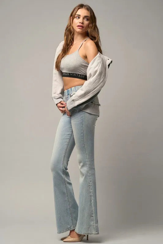 Elastic Banded Wide Flare Jeans