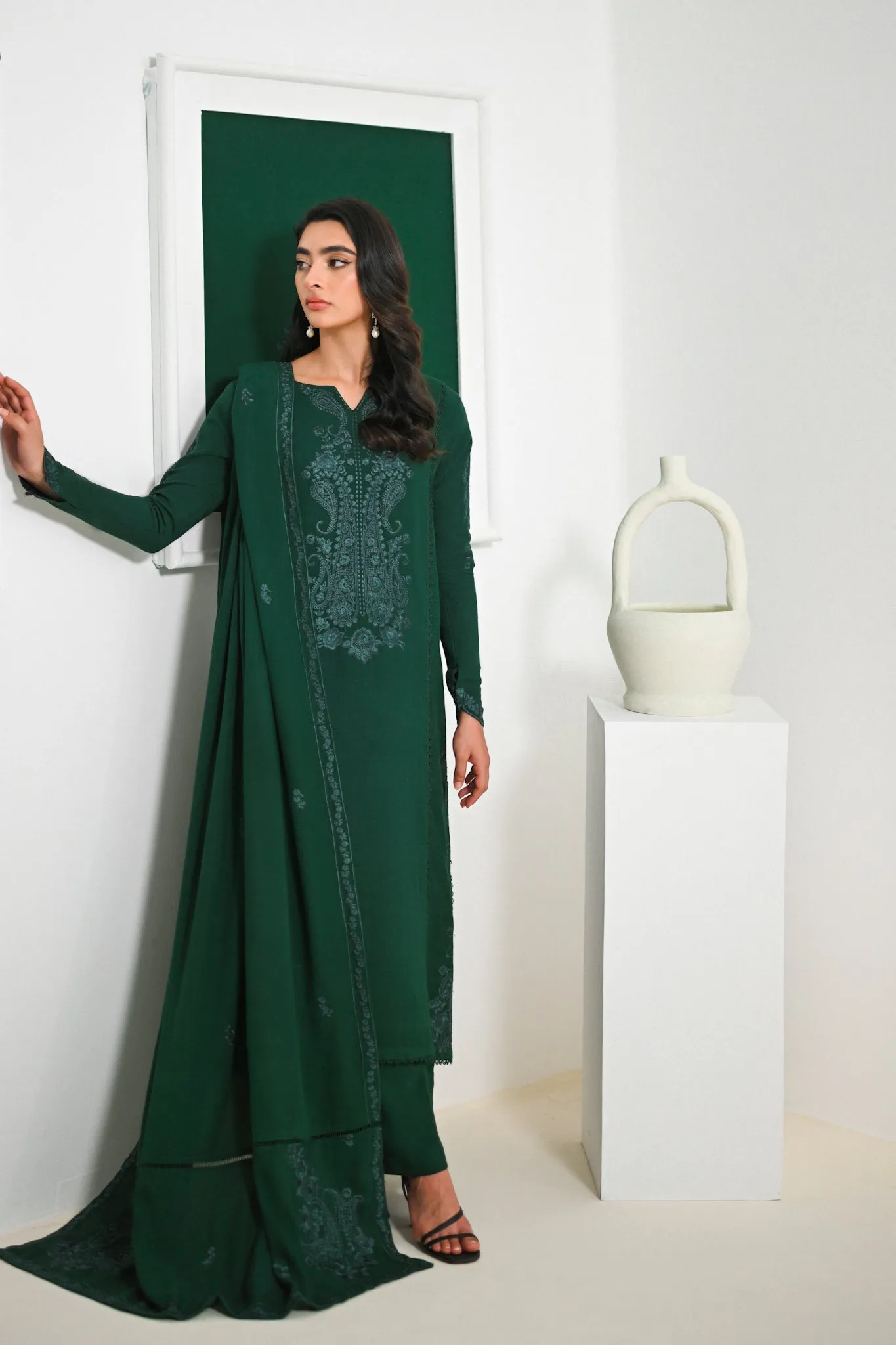 Premium Emerald Luxury Embroidered Karandi Set - NEL-23636