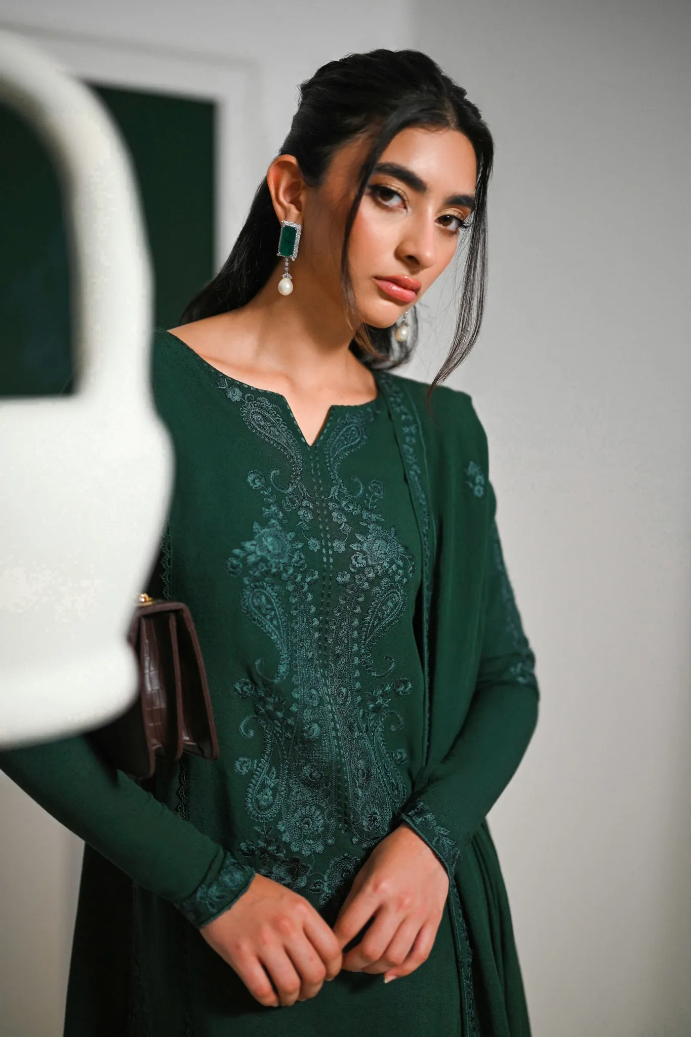 Premium Emerald Luxury Embroidered Karandi Set - NEL-23636