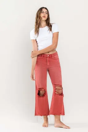 90s Vintage-Inspired High-Waisted Crop Flare Jeans for Women - Trendy Retro Distressed Denim