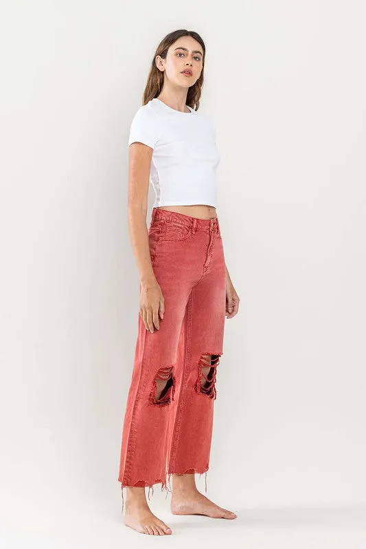 90s Vintage-Inspired High-Waisted Crop Flare Jeans for Women - Trendy Retro Distressed Denim