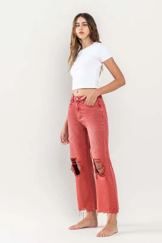 90s Vintage-Inspired High-Waisted Crop Flare Jeans for Women - Trendy Retro Distressed Denim