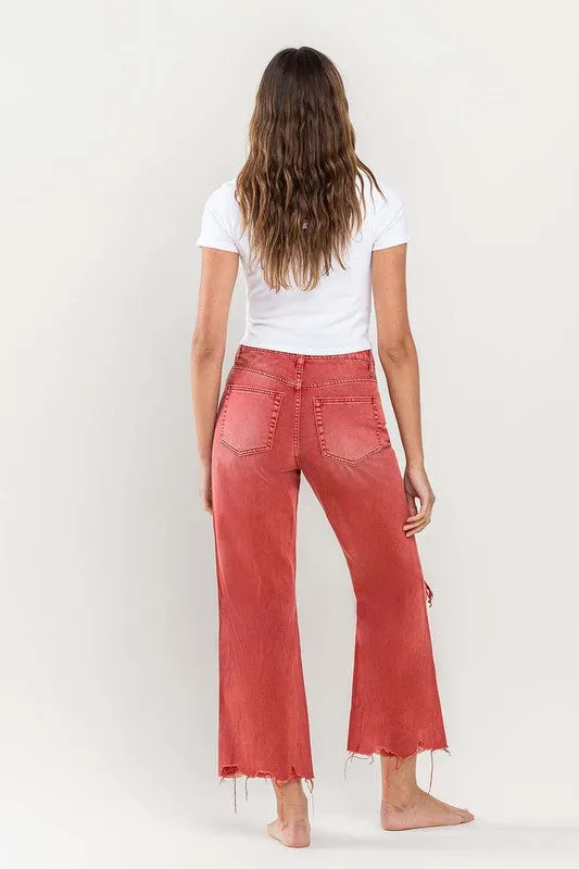 90s Vintage-Inspired High-Waisted Crop Flare Jeans for Women - Trendy Retro Distressed Denim