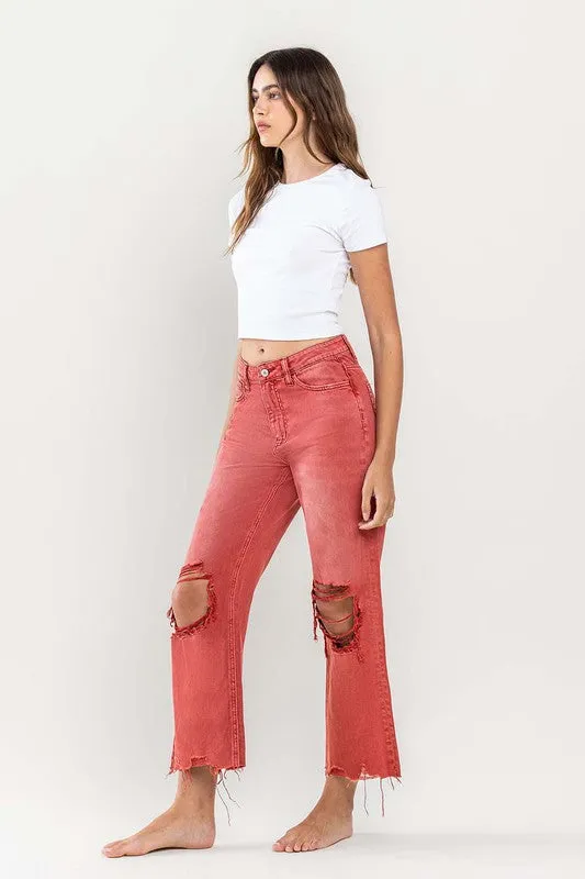 90s Vintage-Inspired High-Waisted Crop Flare Jeans for Women - Trendy Retro Distressed Denim