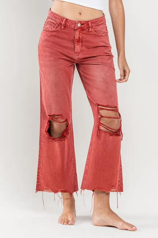 90s Vintage-Inspired High-Waisted Crop Flare Jeans for Women - Trendy Retro Distressed Denim