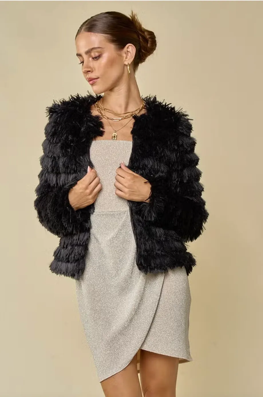 Faux Fur Open Front Jacket