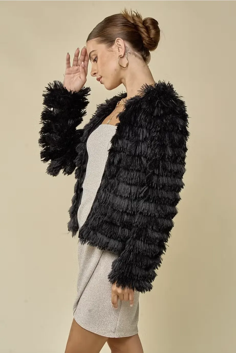 Faux Fur Open Front Jacket