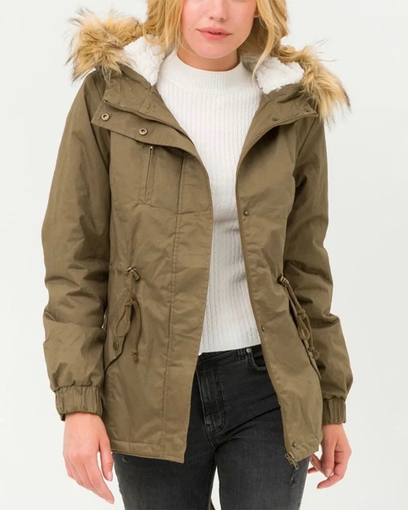 Faux Sherpa Lined Military Hooded Utility Parka Jacket in More Colors