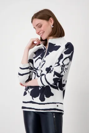 Floral Half zip Navy