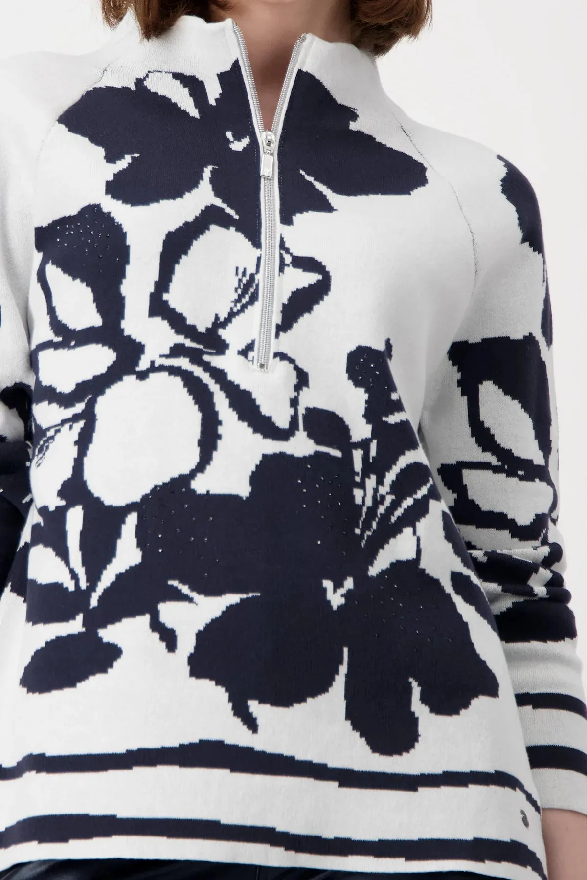 Floral Half zip Navy