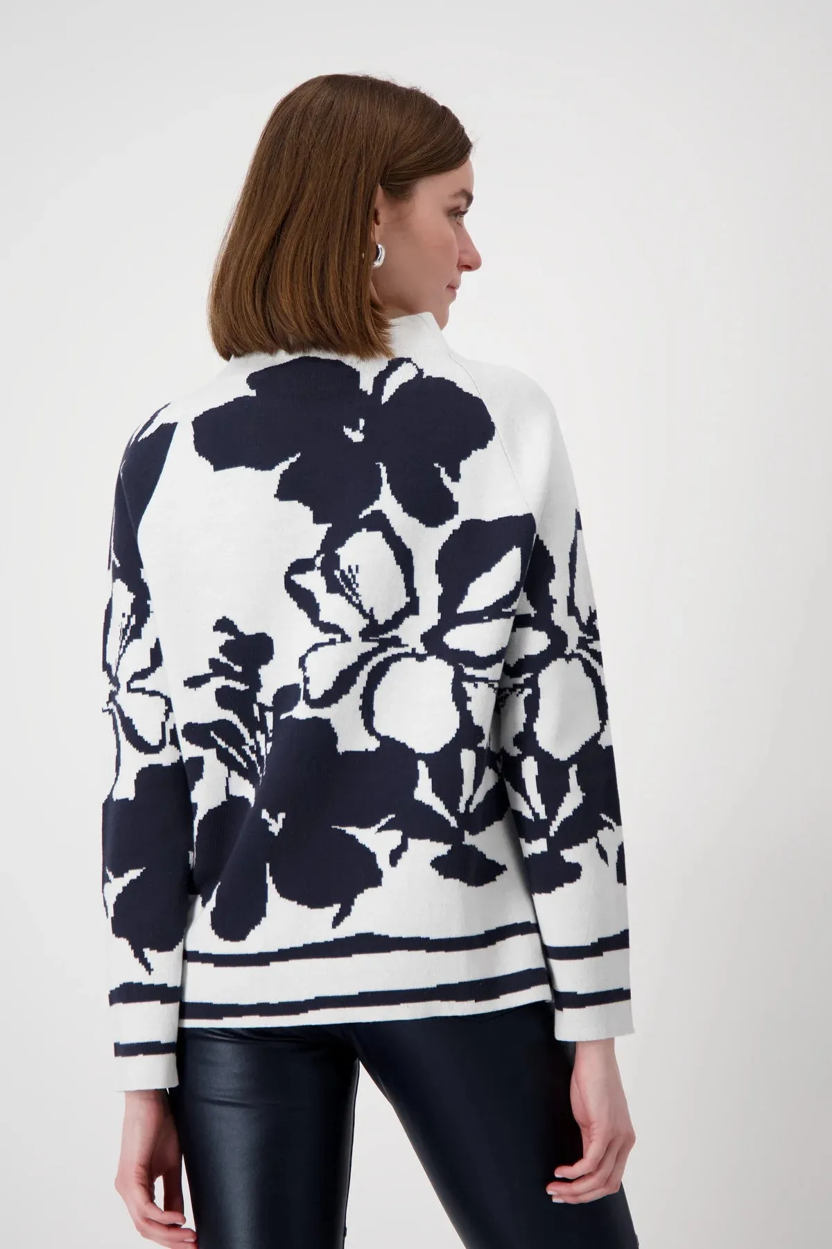 Floral Half zip Navy