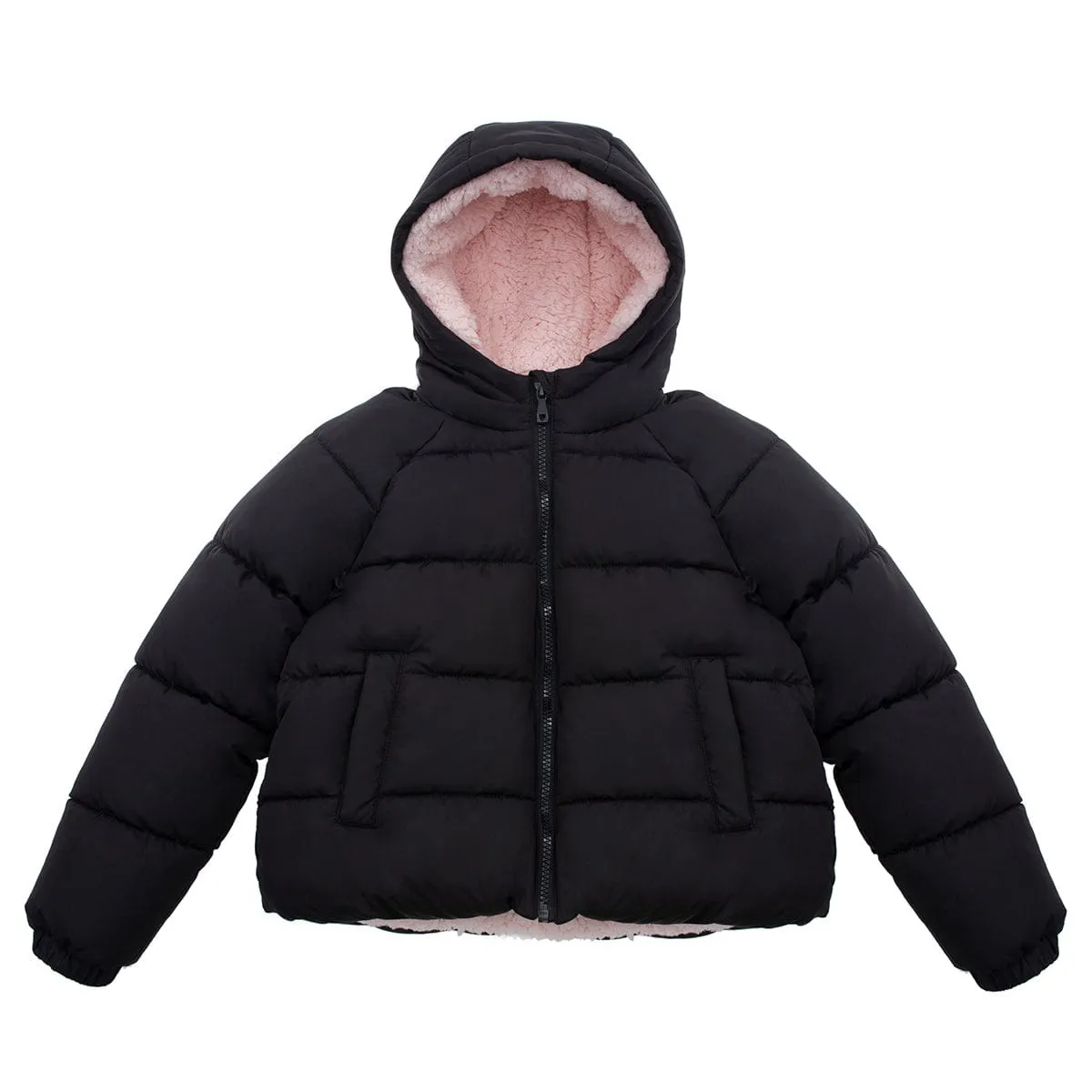 Girls' Heavyweight Puffer Jacket Sherpa Lined Bubble Coat