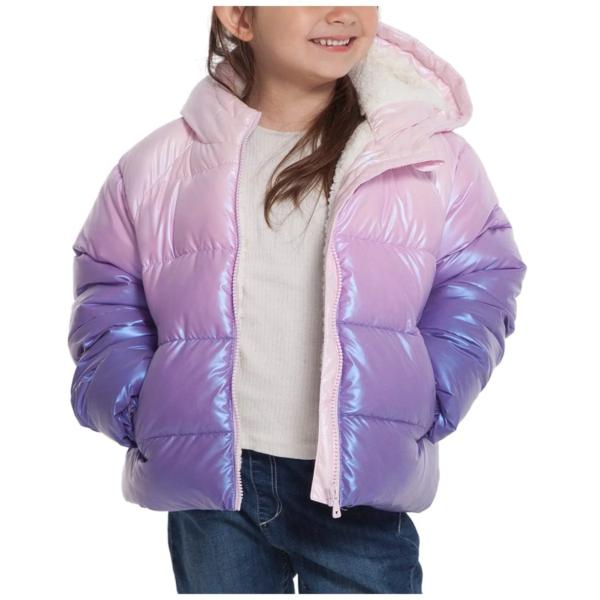 Girls' Heavyweight Puffer Jacket Sherpa Lined Bubble Coat