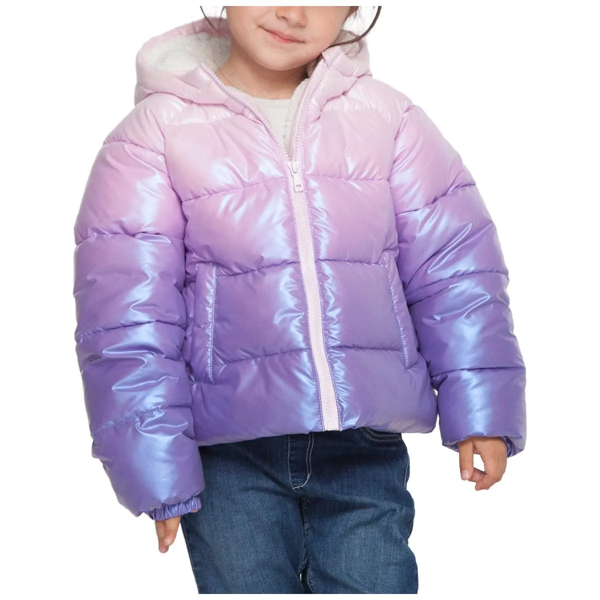 Girls' Heavyweight Puffer Jacket Sherpa Lined Bubble Coat