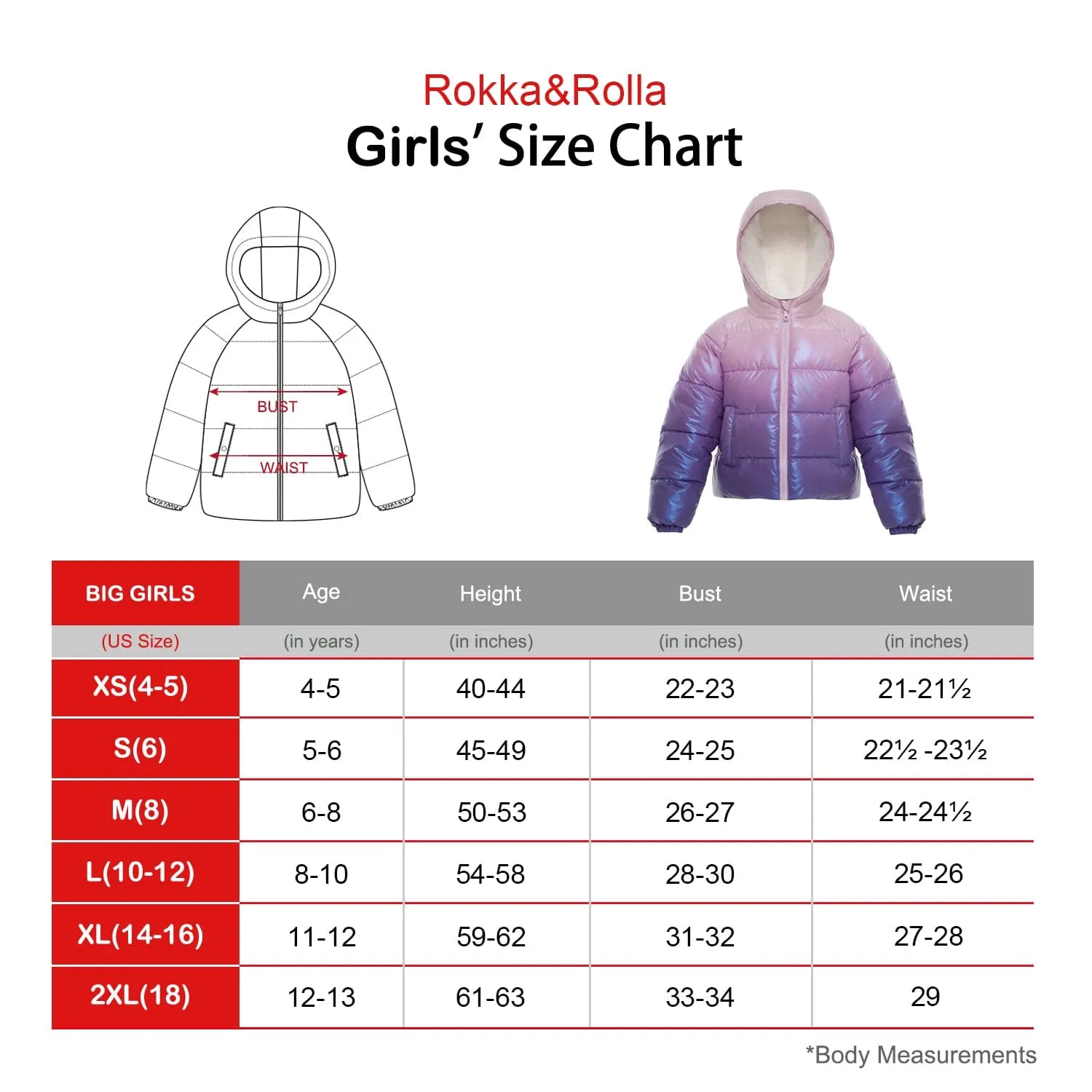 Girls' Heavyweight Puffer Jacket Sherpa Lined Bubble Coat