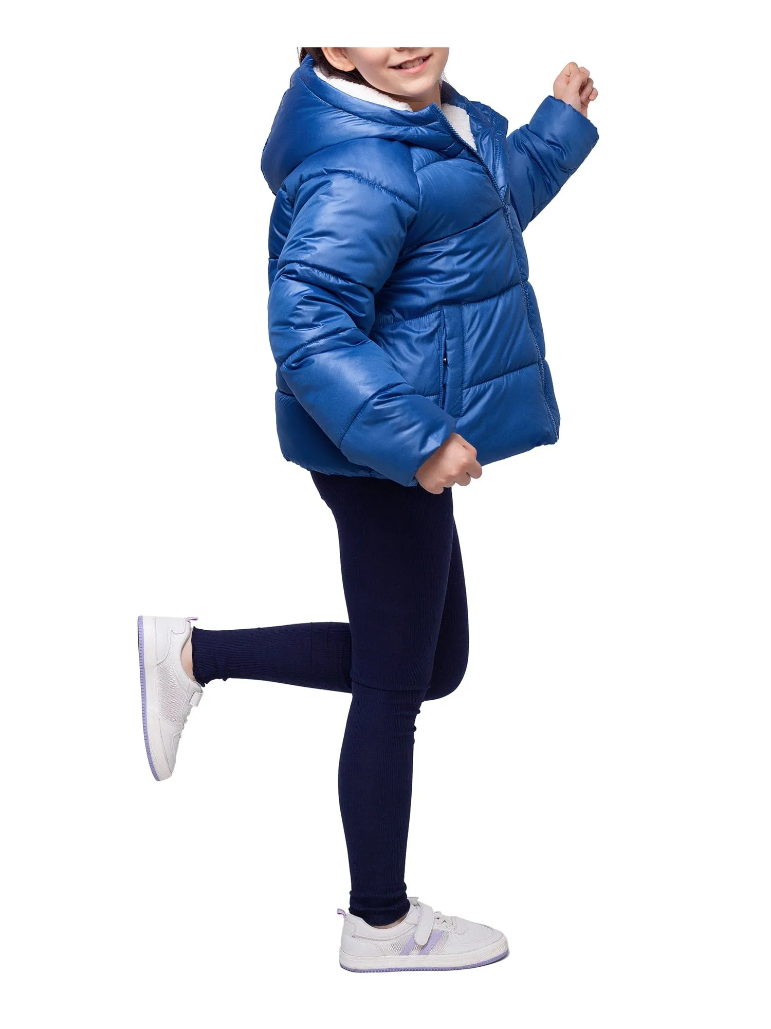 Girls' Heavyweight Puffer Jacket Sherpa Lined Bubble Coat