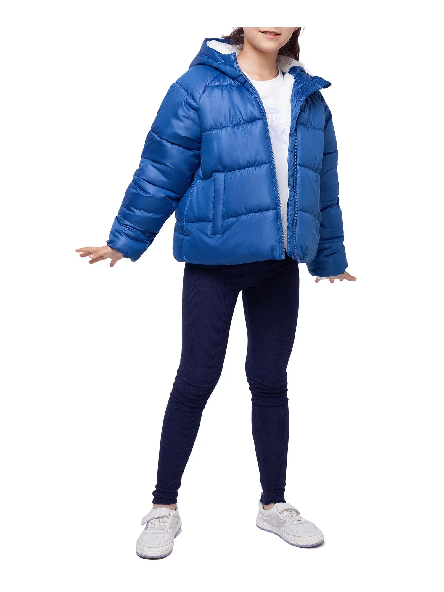 Girls' Heavyweight Puffer Jacket Sherpa Lined Bubble Coat