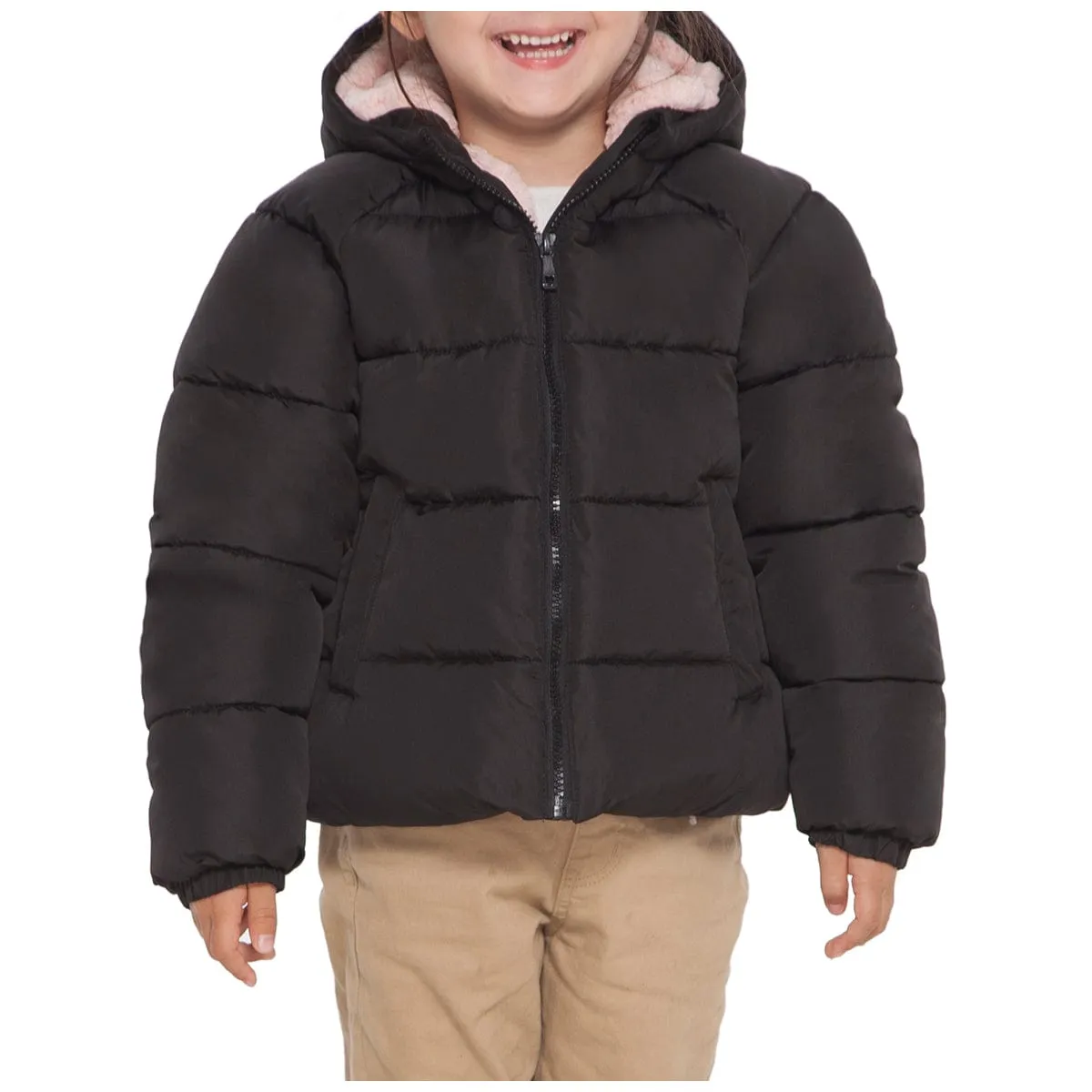 Girls' Heavyweight Puffer Jacket Sherpa Lined Bubble Coat