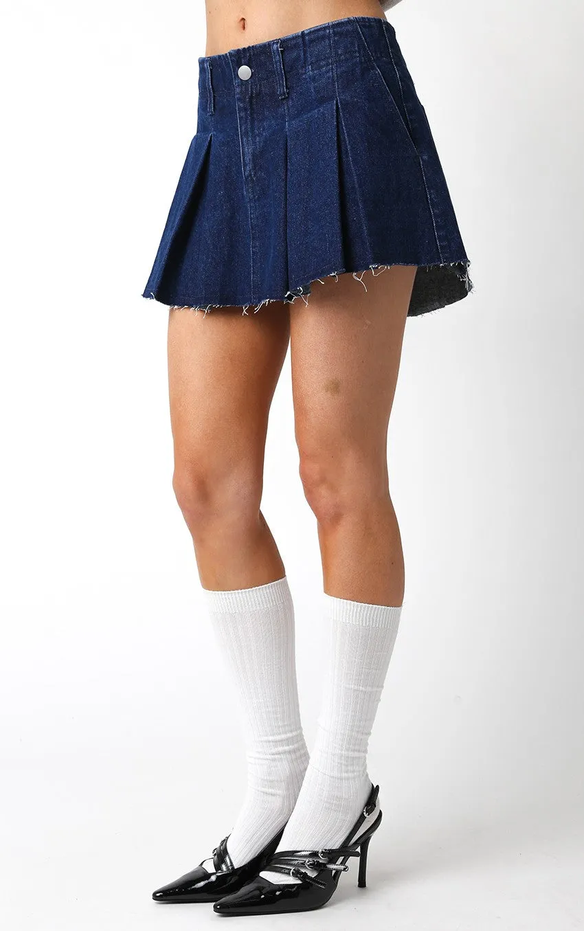 Gretchen Pleat Mini Skirt in Denim1