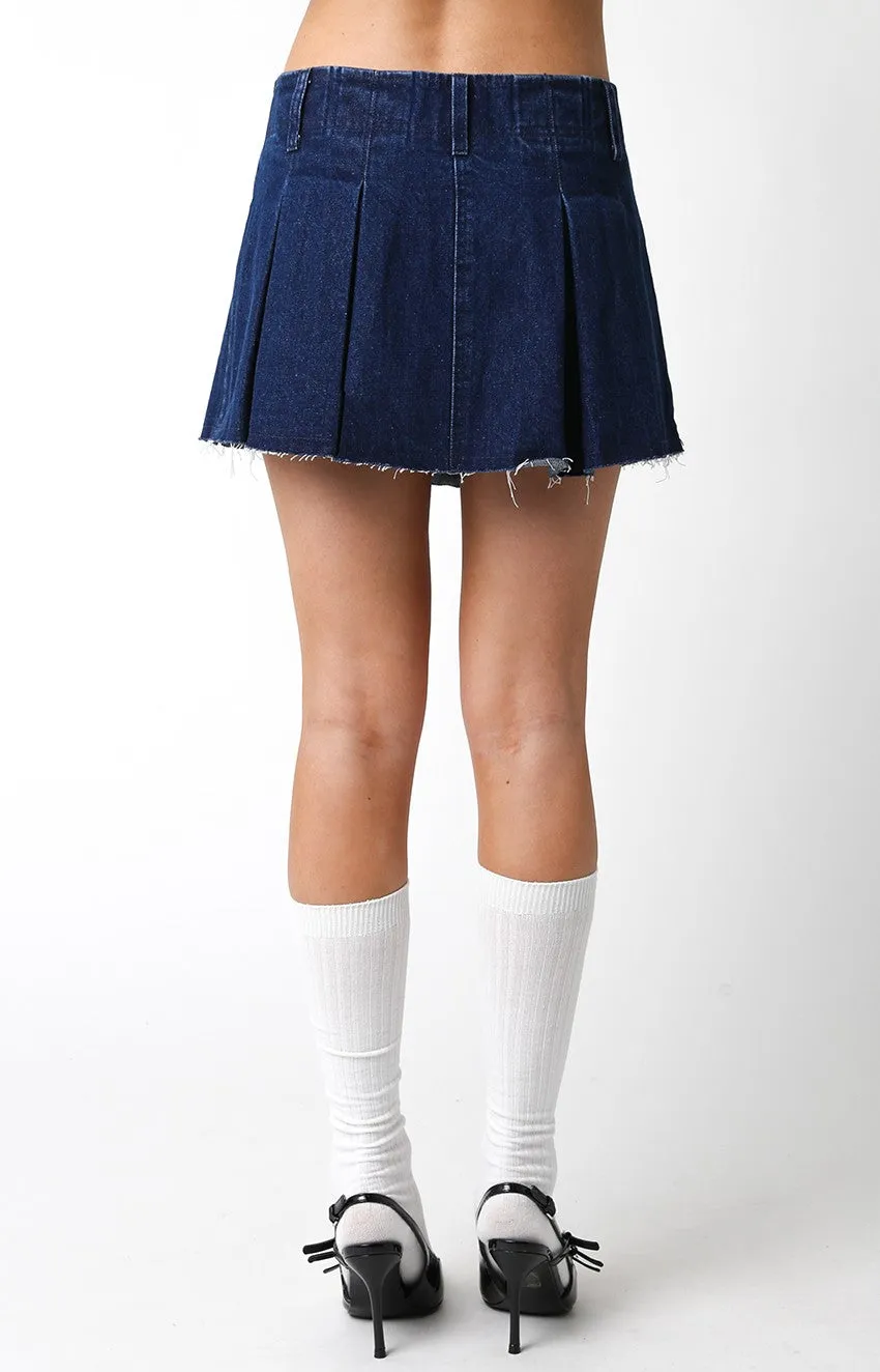 Gretchen Pleat Mini Skirt in Denim1