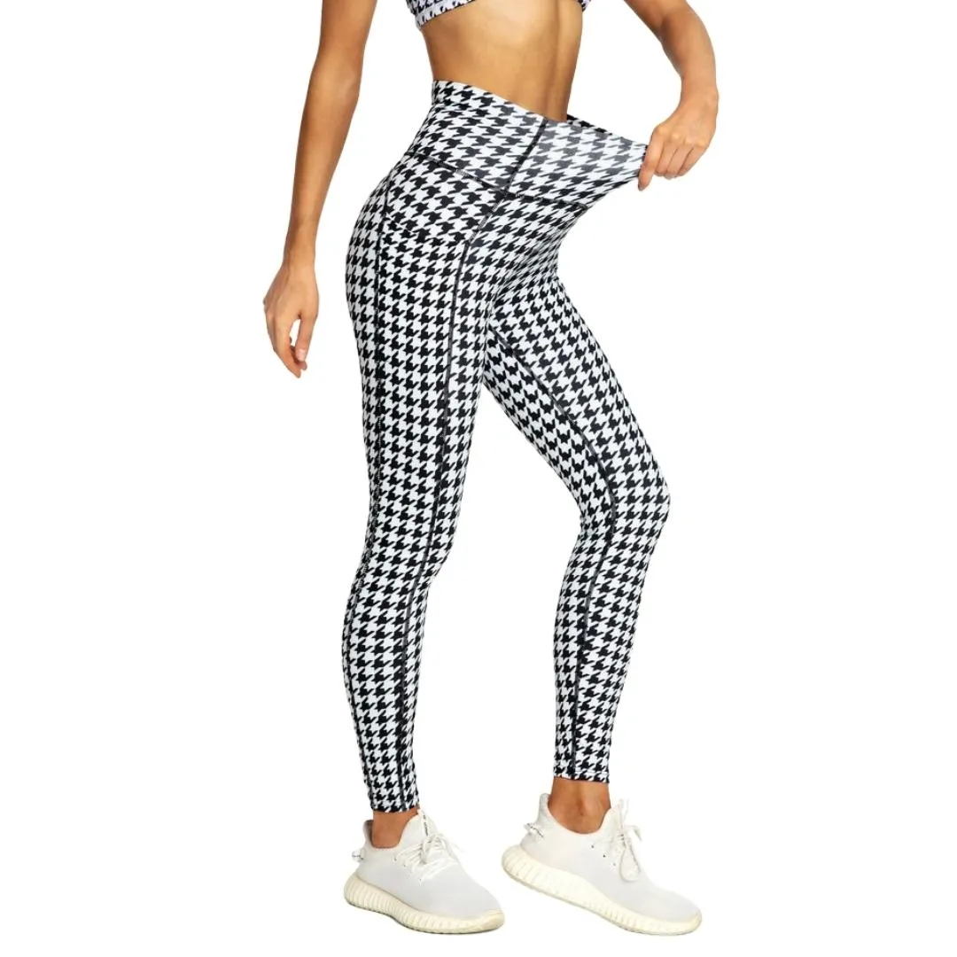 Hallie Houndstooth Print Side Pockets Leggings