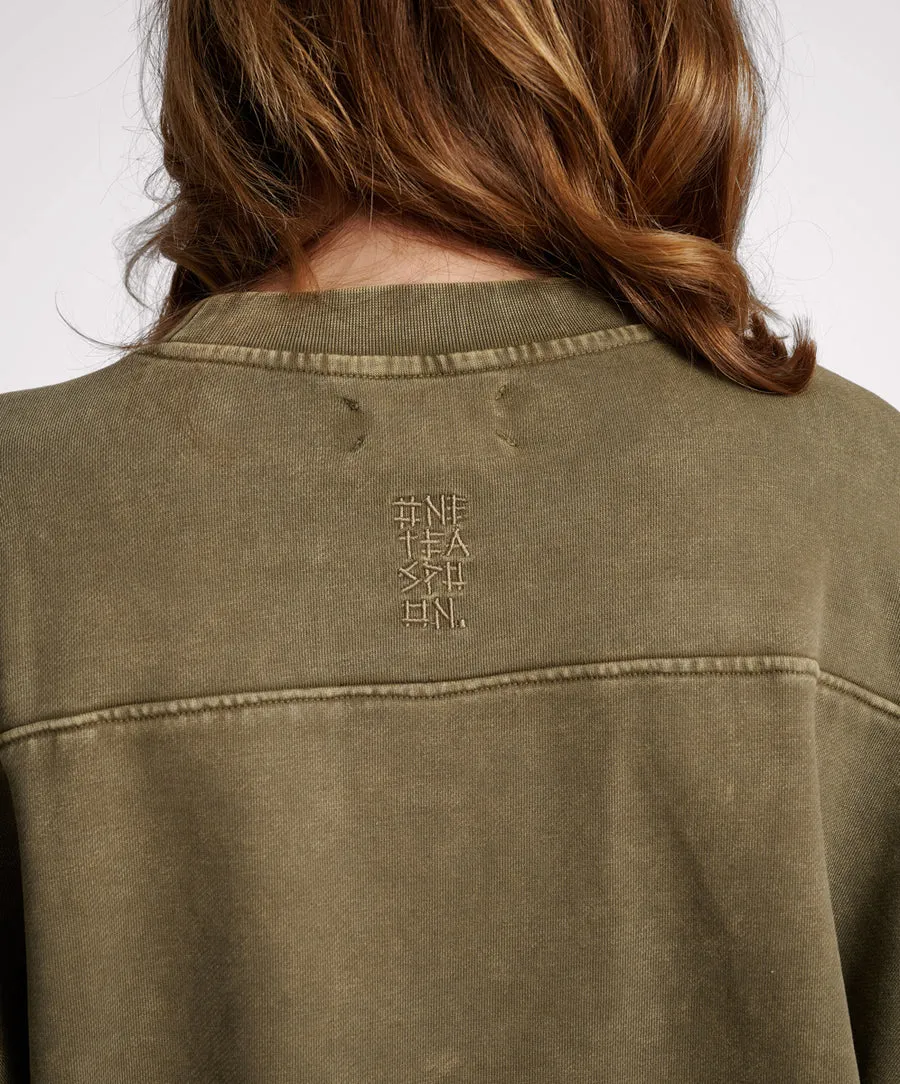 Heart Studded Retro Sweater | Khaki