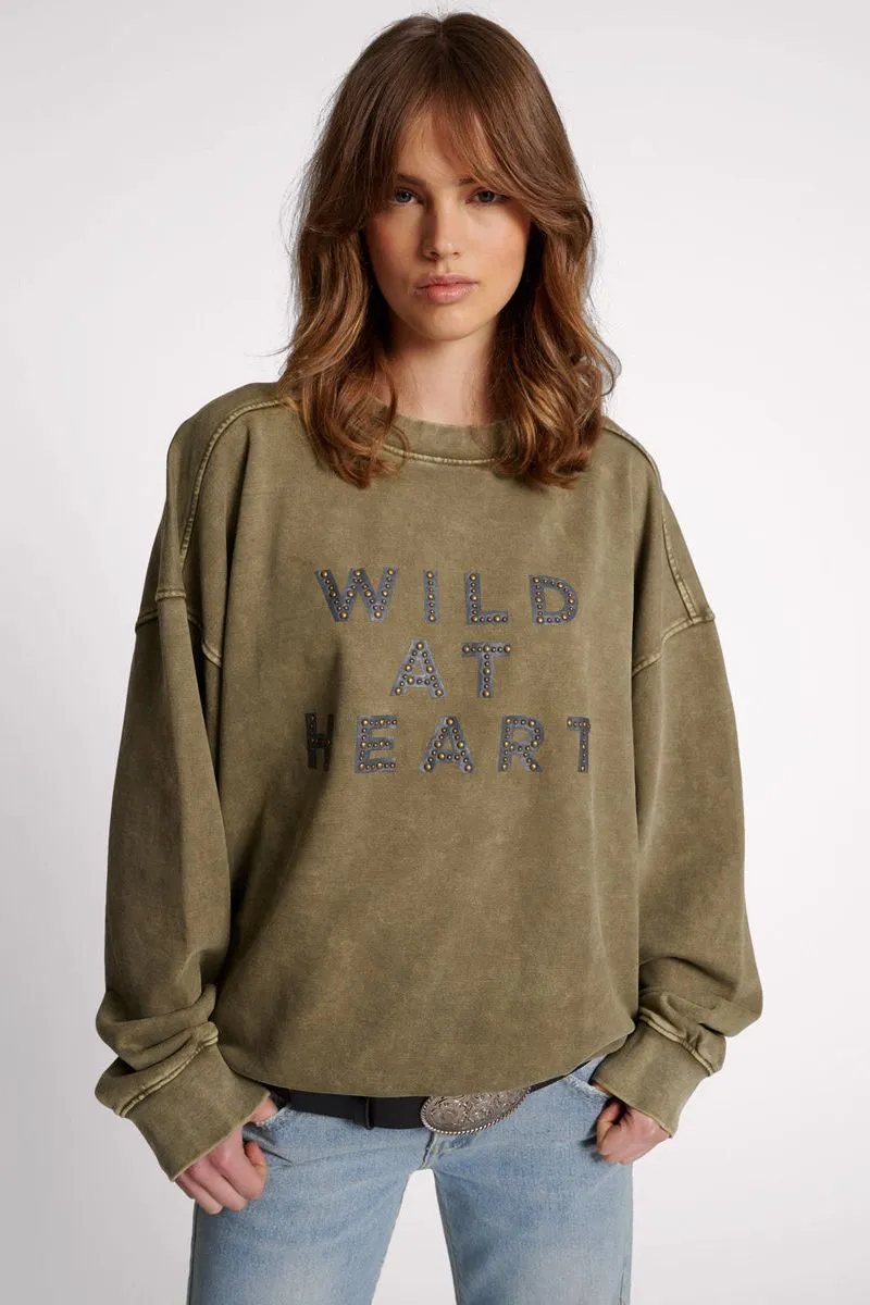 Heart Studded Retro Sweater | Khaki