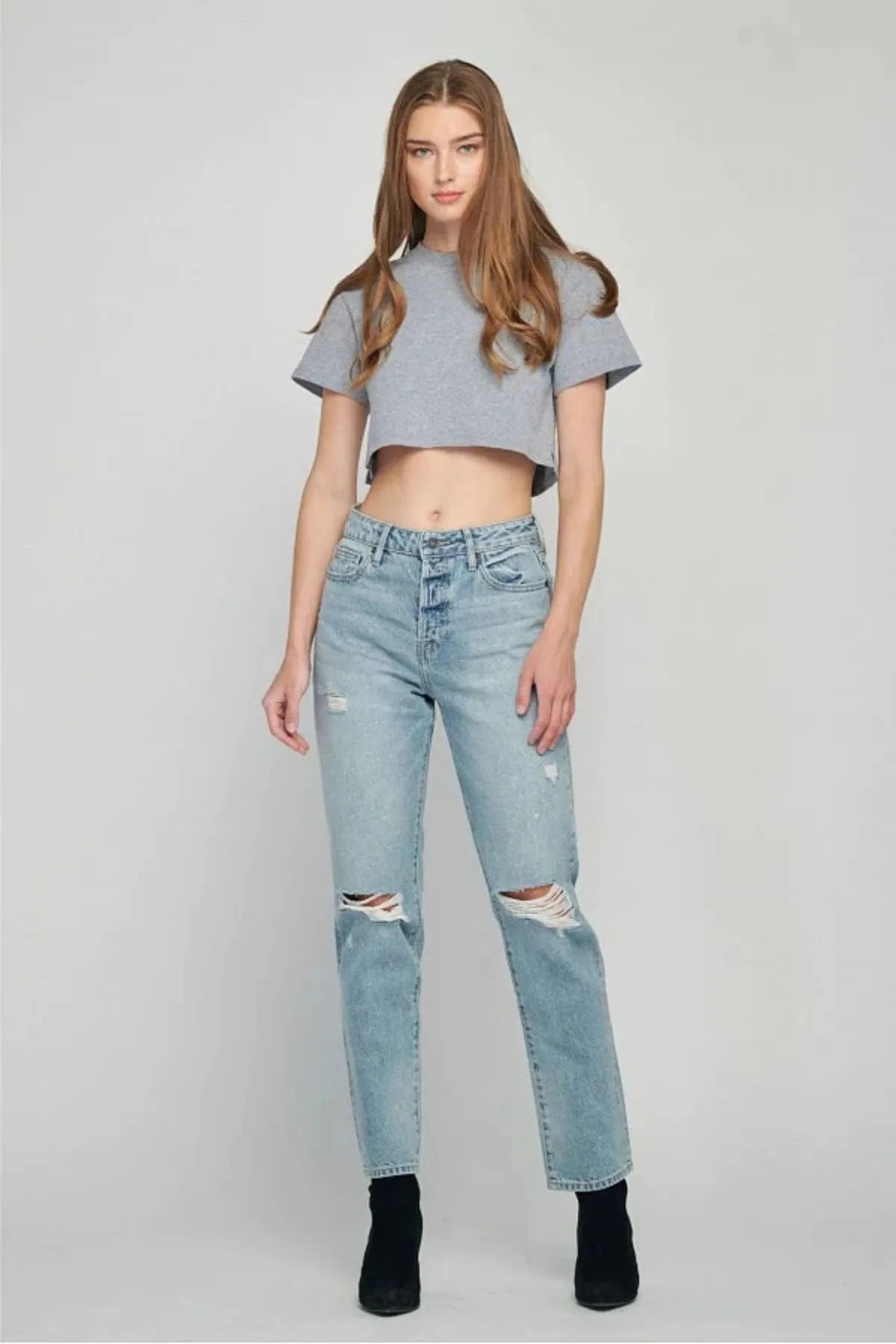 HIDDEN JEANS - TRACEY HIGH RISE STRAIGHT - LIGHT BLUE