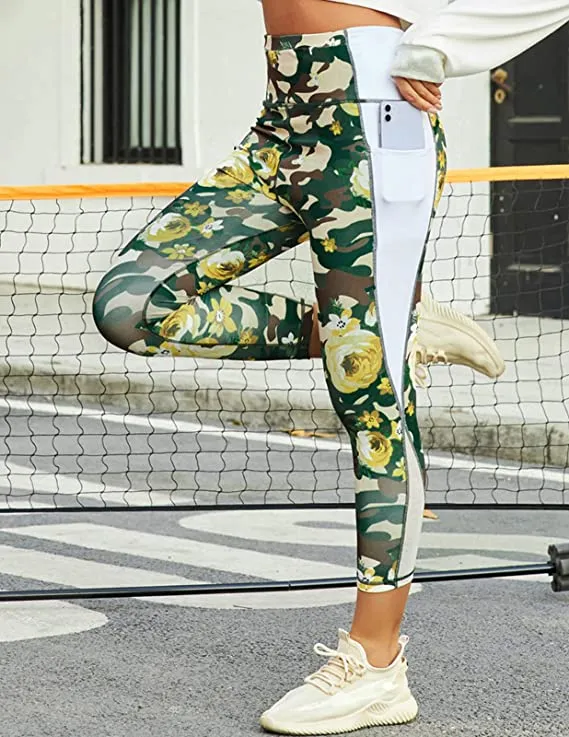 High Waist Mixed Camo 3 Pockets Capri Leggings