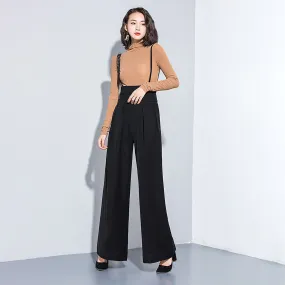 High Waist Wide Leg Suspenders Pants