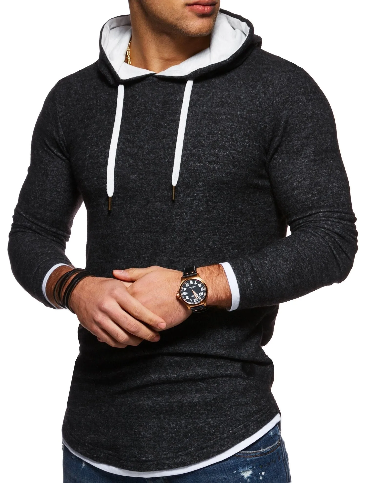 Hoodie Longline Schwarz 7426