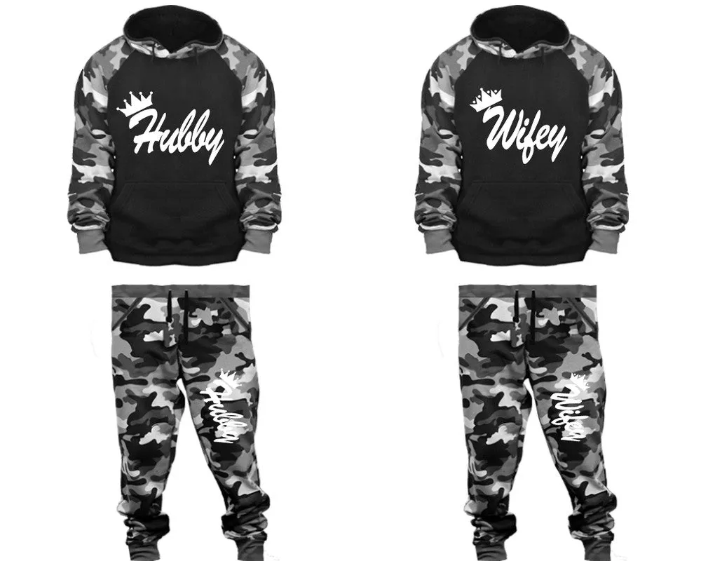 Hubby Wifey Couple Matching Camo Hoodies and Camo Jogger Pants Sold Separately