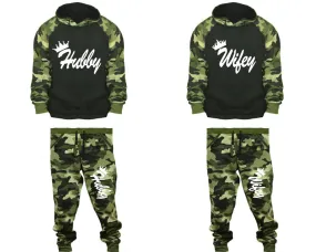 Hubby Wifey Couple Matching Camo Hoodies and Camo Jogger Pants Sold Separately