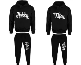 Hubby Wifey Couple Matching Pullover Hoodies and Jogger Pants Top & Bottom Sets