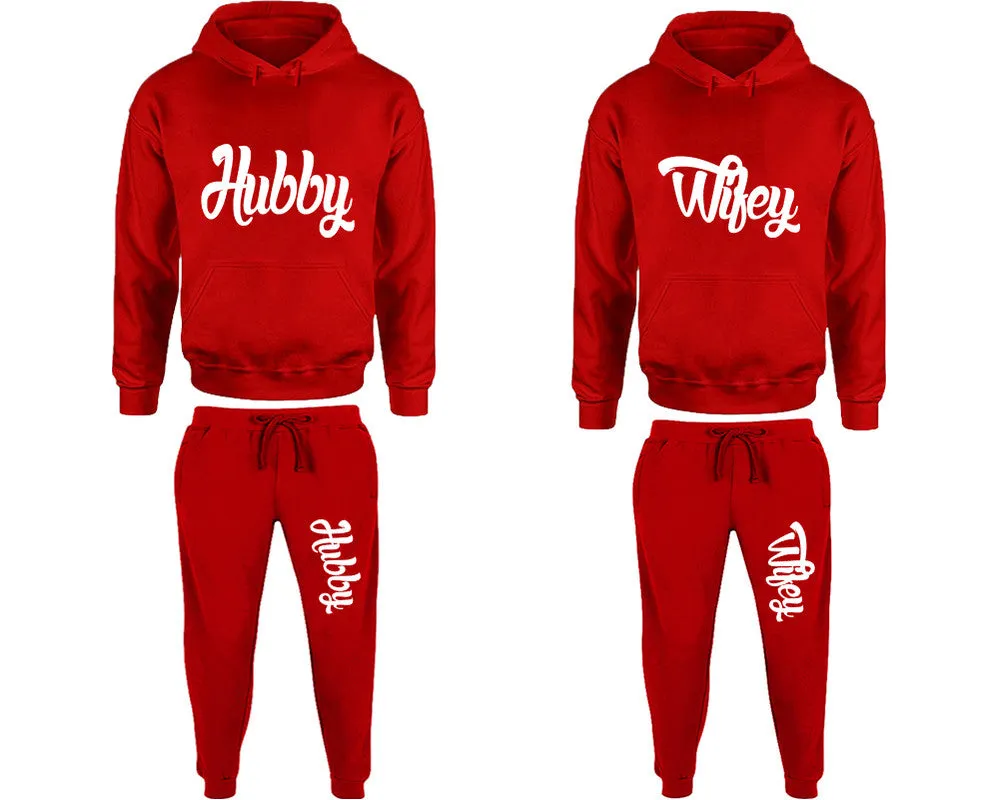 Hubby Wifey Couple Matching Pullover Hoodies and Jogger Pants Top & Bottom Sets