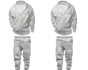 Hubby Wifey Couple Matching Zip Up Hoodies and Jogger Pants