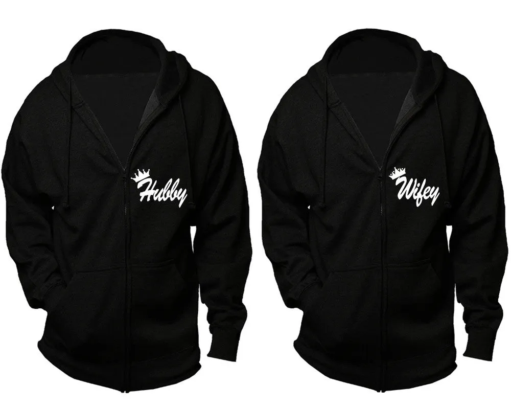 Hubby Wifey Couple Matching Zip Up Hoodies