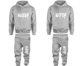 Hubby Wifey Couple Pullover Hoodie and Jogger Pants, Matching Top Bottom Sets