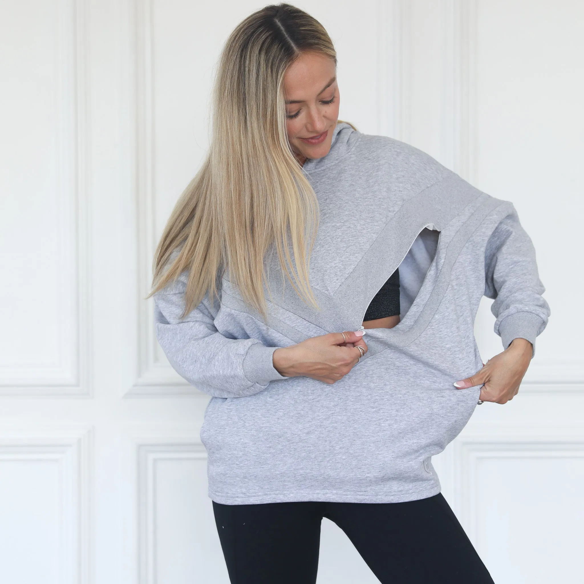 Isabella The Organic Oversized Nursing & Pregnancy Hoodie (Heather Grey)