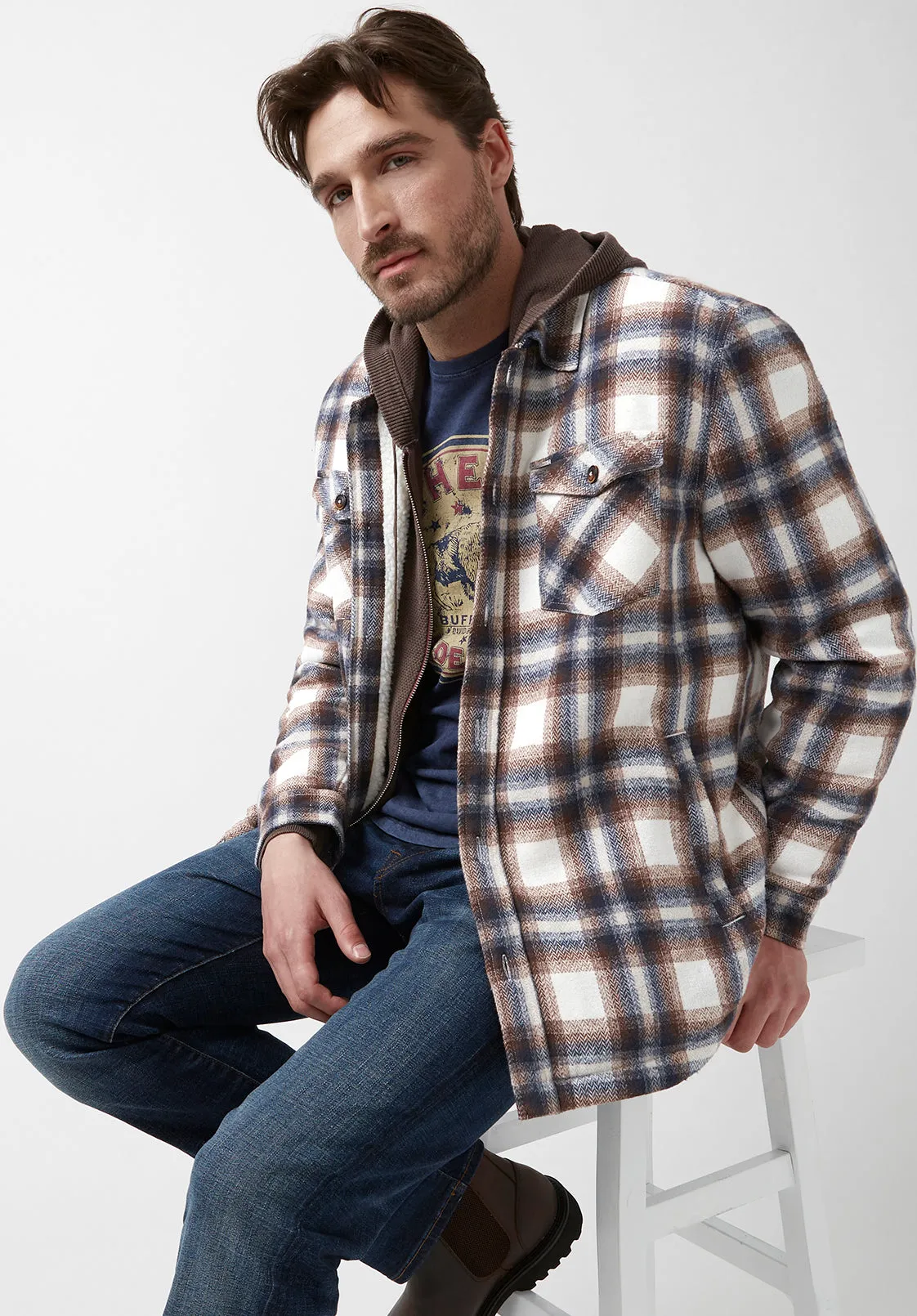 Jagig Men’s Shacket in Brown & Milk Plaid - BM24157