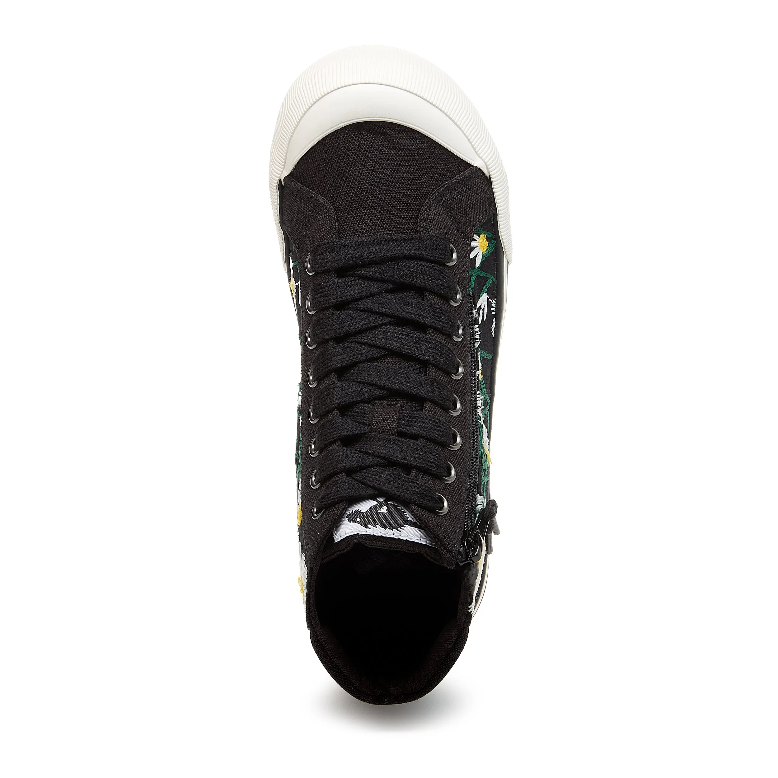 Jazzin High-top Black Embroidered Flowers Trainers