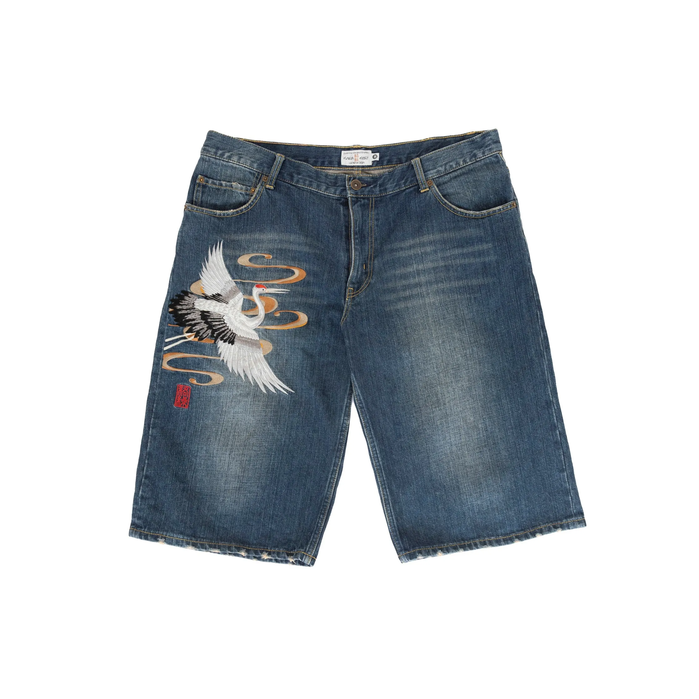 Kara Kuri Crane Embroidered Jorts