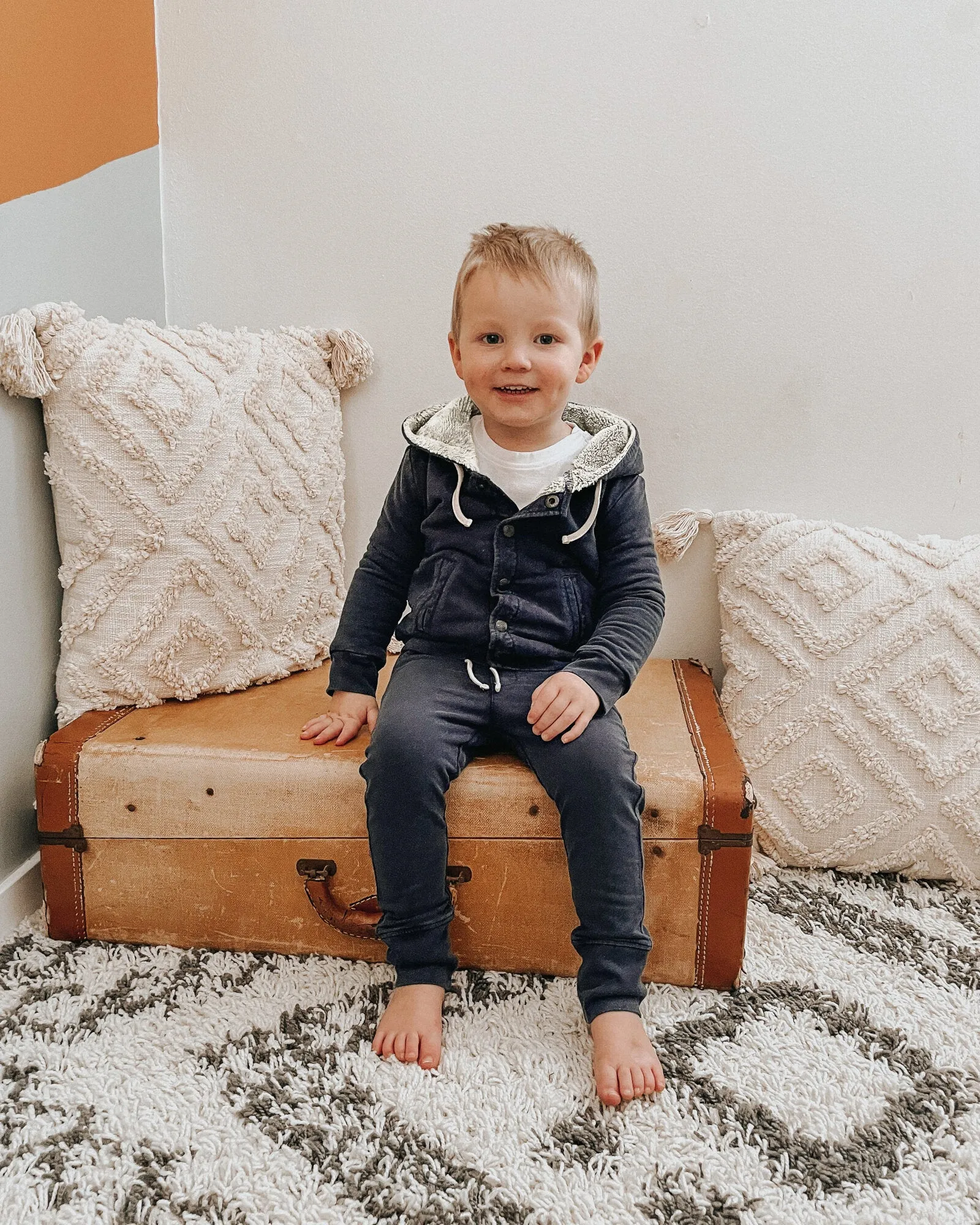 Kid's Faux Denim Jacket & Jogger Set in Black