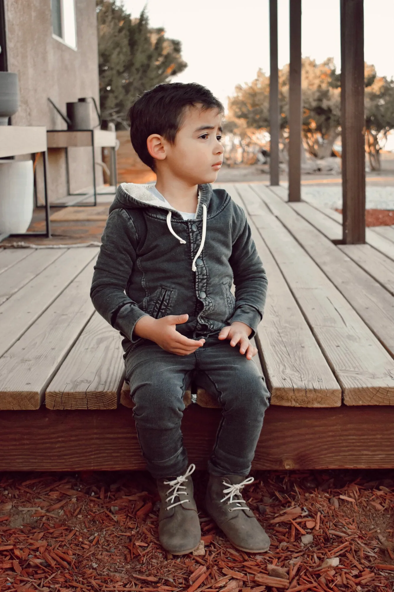 Kid's Faux Denim Jacket & Jogger Set in Black