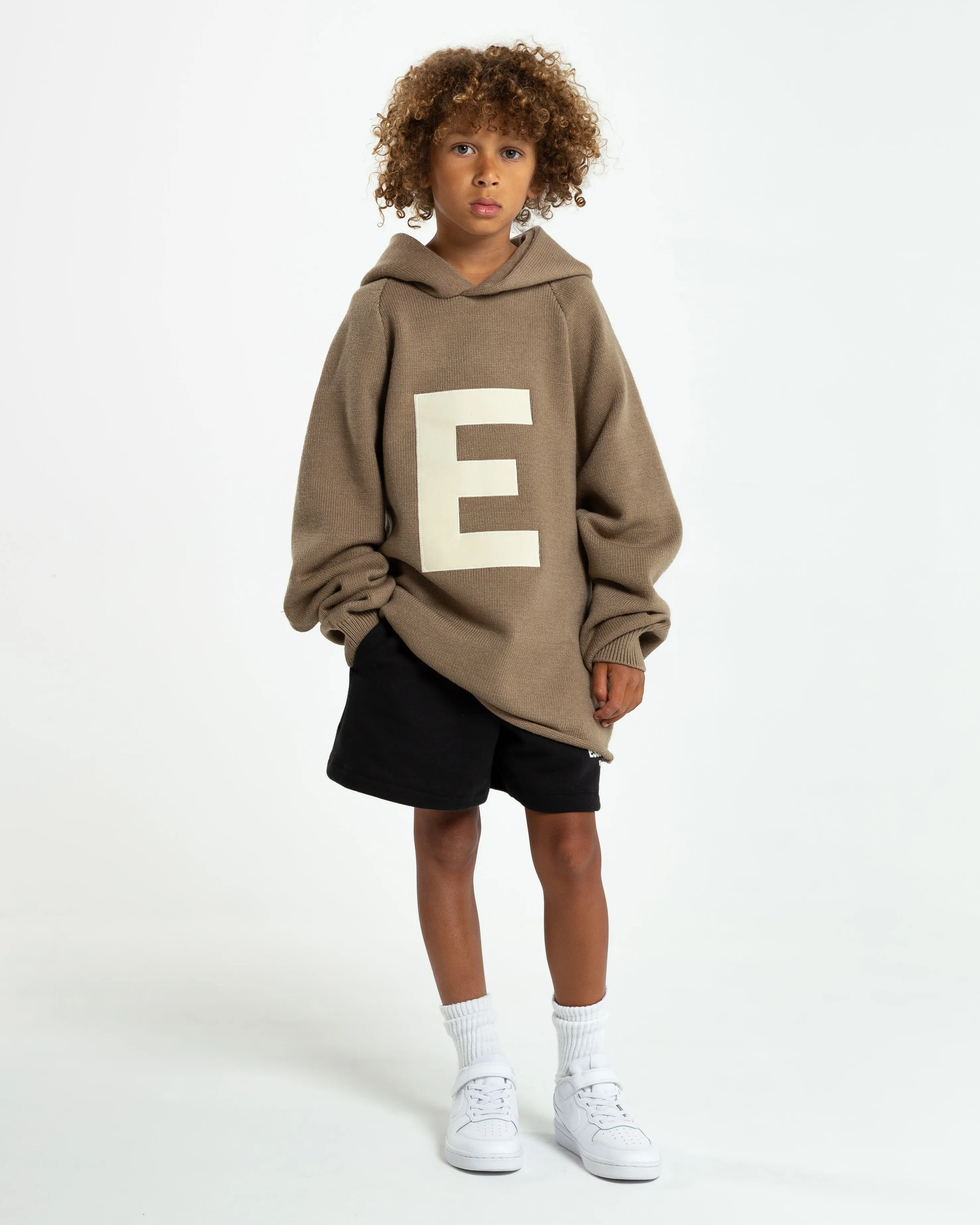 Kids' "Big E" Knit Hoodie in Oak