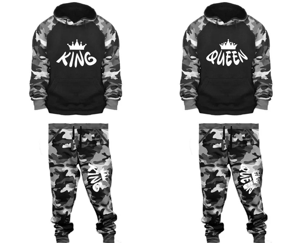 King Queen Couple Matching Camo Hoodies and Camo Jogger Pants Sold Separately