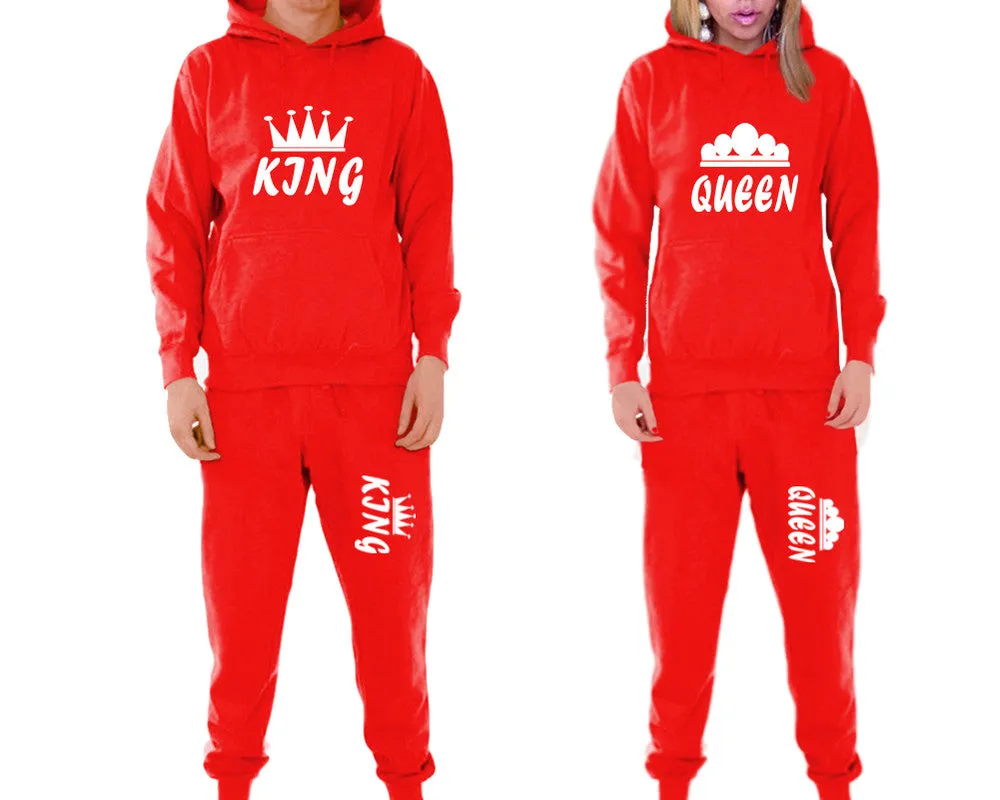 King Queen Couple Matching Hoodie and Jogger Pants Top&Bottom Sets